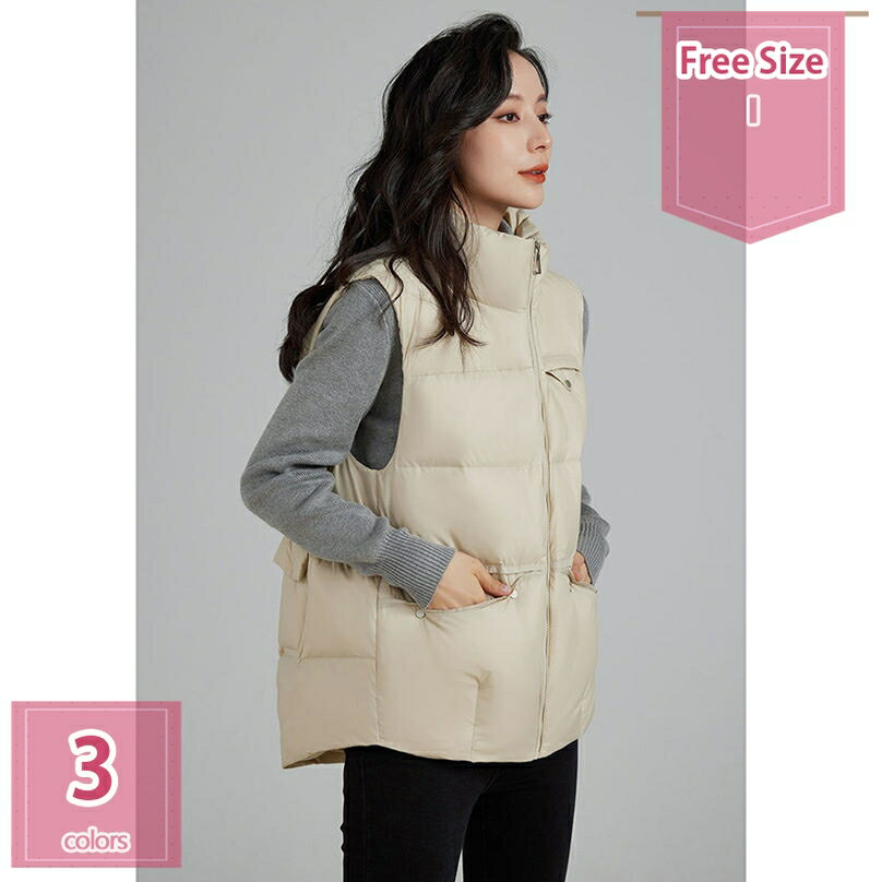 ダウンベスト レディース 中綿ベスト ライトアウター 前開き 立ち襟 キルティング トップス 羽織り 厚手 防寒 量軽 ノースリーブ ポケット付き 通勤 通学 ゆったり ふわふわ カジュアル 暖かい お出かけ 秋冬 体型カバー holosbird-goods1