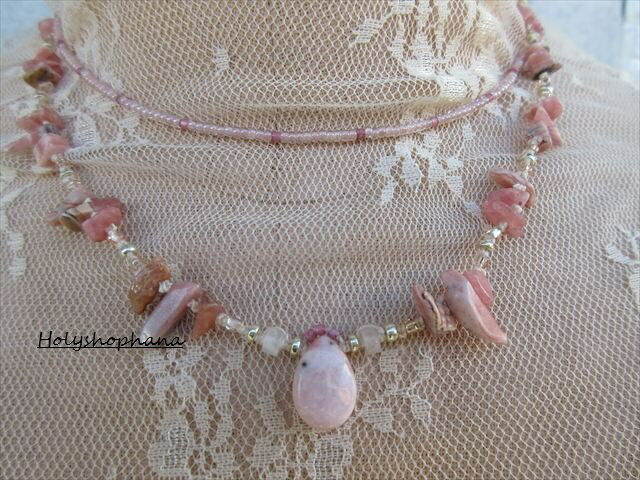 天然石　ロードナイト＆インカローズ（ロードクロサイト）・ネックレス