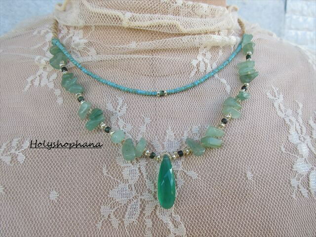 天然石　グリーンオニキス＆ジェードのマクラメネックレス