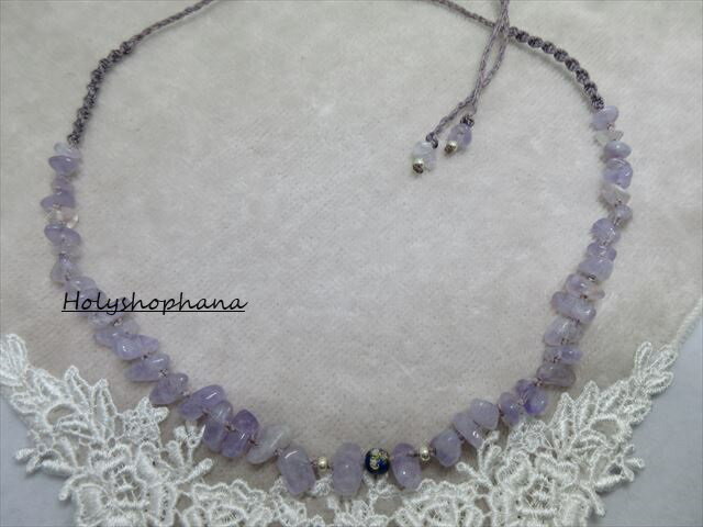 天然石　マクラメジュエリー　ラベンダーアメジスト　ネックレス