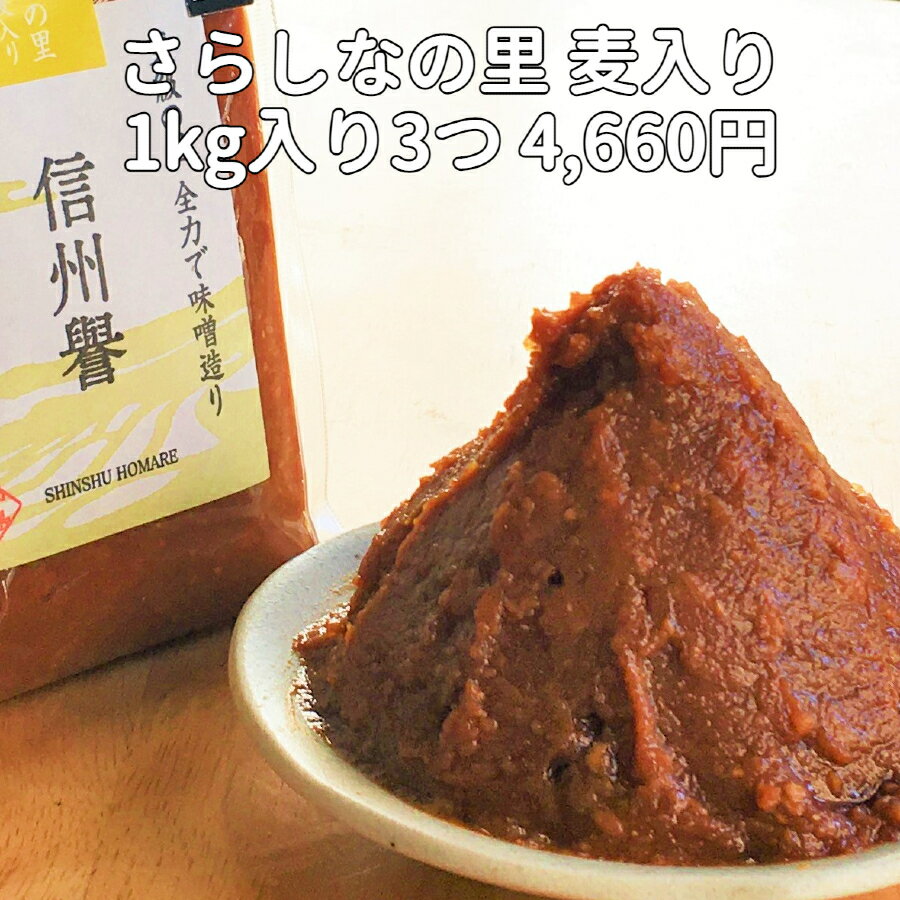 味噌 信州譽みそ さらしなの里 麦入り 1kg入り3つ 信州味噌 みそ 味噌汁 みそ汁 グルメ食品 ギフト 贈答品 のし 熨斗 のし名入れ ラッピング 包装 長野 調味料 食品 食べ物 常温