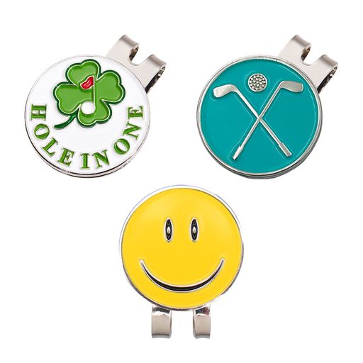 TerraShineゴルフマーカー3個セットマグネット式クリップゴルフキャップクリップハットクリップ付き磁気台座敬老の日父の日プレゼントゴルフ笑顔クローバー