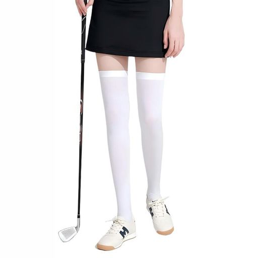 [WISHOW]ハイソックスレディース紫外線対策スポーツ用ゴルフハイソックスグサイクリング/ランニング弾性靴下通気性抗菌防臭(ホワイト-長い)(4)