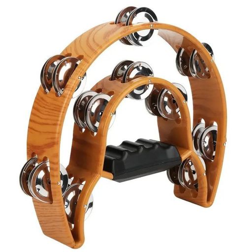 铃鼓 - HOTQ タンバリン 打楽器 楽器 演奏 2列 手持ち パーカッション 鈴 ハンドベル 大人 木目柄 初心者