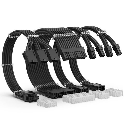 AsiaHorse PCIE5.0 12VHPWR スリーブ延長コード、16(12+4)ピン/24ピン ATX/2x8(4+4)ピン EPS対応、黒、30CM、GPU 3090Ti/RTX 4000シリーズ互換