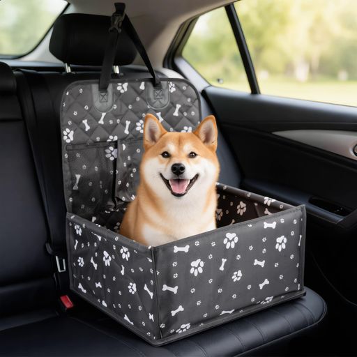 ペットドライブボックス 犬 車用 折りたたみ式 小型犬 中型犬 猫対応 全車種 助手席 後部座席対応 収納ポケット付き 防水 飛び出し防止リード付き