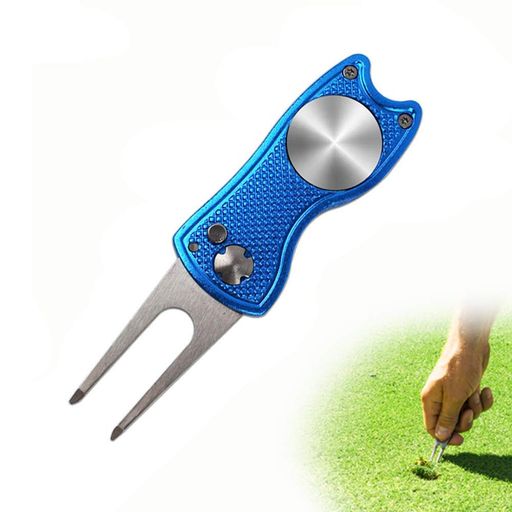 YFFSFDCゴルフフォーク折りたたみ式ゴルフフォーク修理フォーク持ち運び便利亜鉛合金ゴルフ用品アクセサリー贈り物1個入り(ブルー)