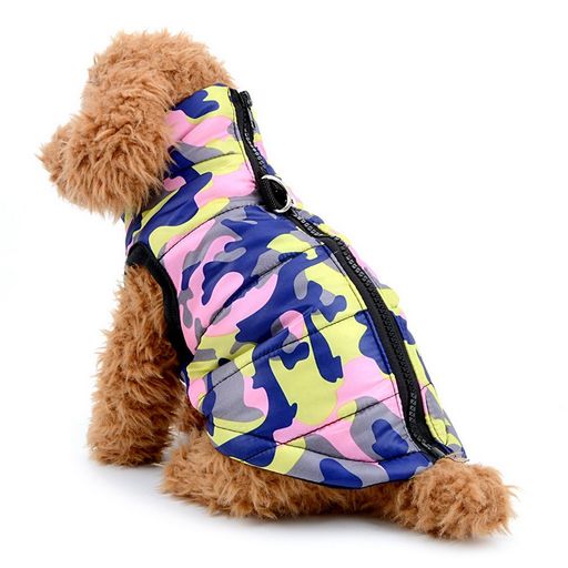 ZUNEAペット服迷彩柄ジャケット犬服ハーネスコート小型犬猫秋冬服ダウン風ベスト防寒暖かいジッパードッグウェアパーカー綿服軽量戸外運動ピンクM