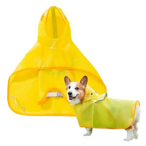 UrbanPulse犬レインコート犬用雨具使用の容易さ小さなアヒルのケープフード付きお腹カバー付きハーネス付き生地も柔らかく履かせやすい水に強い透明帽子付き反射...