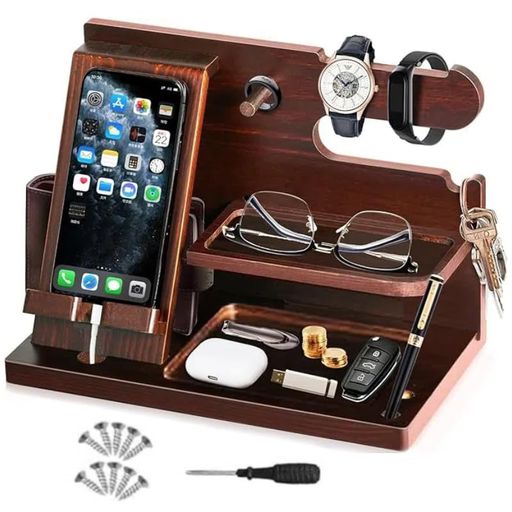 木製電話ドッキングステーションアッシュキーホルダー財布スタンド腕時計オーガナイザーメンズギフト財..