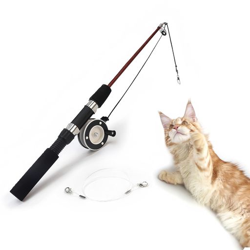 【ZAYLUMO】猫じゃらし釣り竿型竿のみ|猫おもちゃ伸縮式リール付き|釣竿式猫のおもちゃ|猫じゃらしおも..