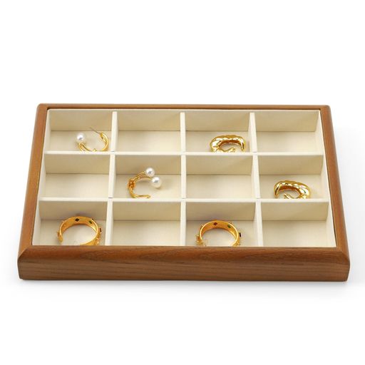 Woodten12コンパートメントジュエリートレイアクセサリートレイ小物トレイリングやイヤリングのオーガナイザードレッサーや引き出し用のジュエリーオーガナイザー