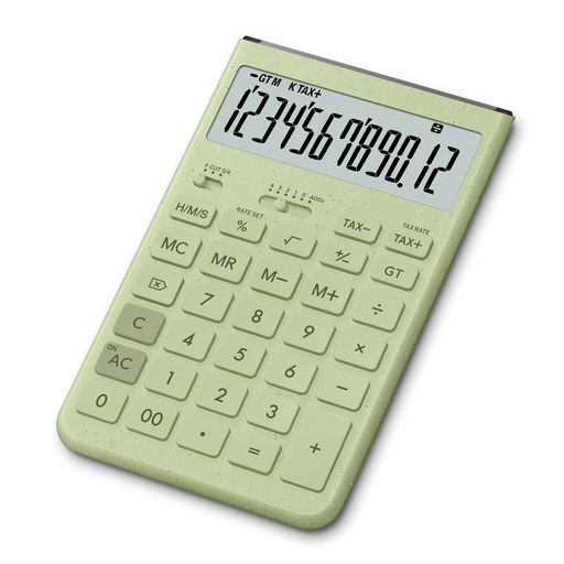 カシオデザイン電卓Comfyグレイッシュグリーンジャストタイプ12桁JT-200T-GN-N