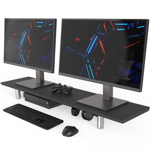 Fengeモニター台机上台パソコン台机上ラック幅100cm木製天板高さ調整可能デスクトップ用机上モニタースタンド机上台pcモニター台パソコンラック卓上収納整理整頓ブラックG04E1102B(3)