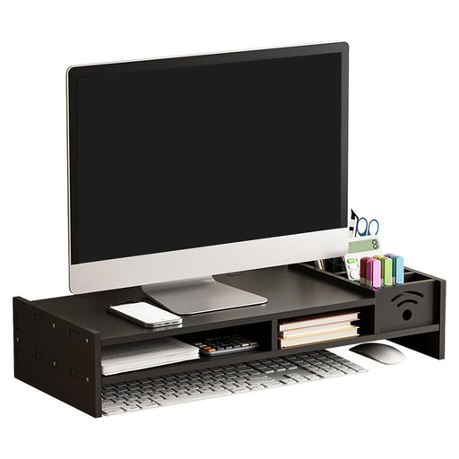 CZEARモニター台卓上モニタースタンド木製天板卓上収納(ブラック49*10*20cm)