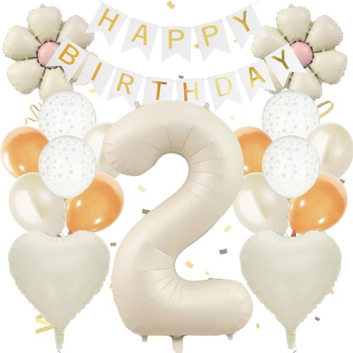Meafeng2歳誕生日飾り付け数字バルーン18点セット大きい81cm/32インチくすみカラー誕生日飾りHAPPYBIRT..