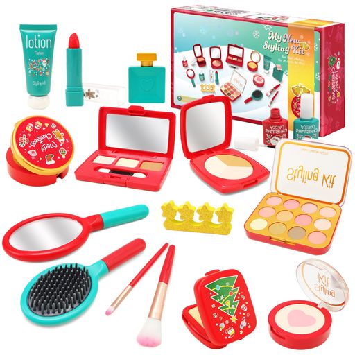 CORPERTOYSメイクセットおままごとメイクおもちゃ色が付けない18点クリスマステーマ女の子子供お化粧ブラシメイク道具おままごとごっこ遊びプレゼントクリスマス