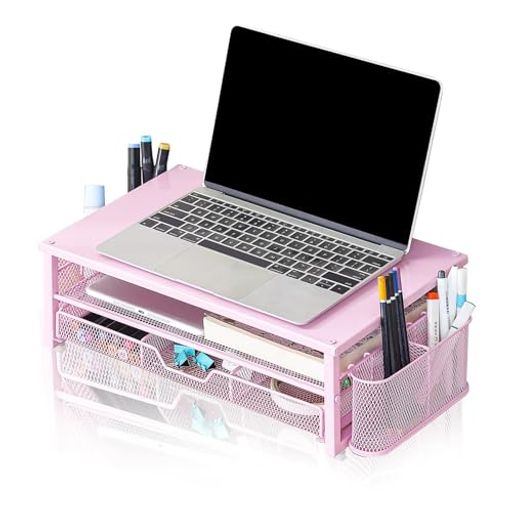 DCGLAモニター台机上台机上ラックモニタースタンド3段収納引き出し収納ハンガーバスケット2つ付き引き..