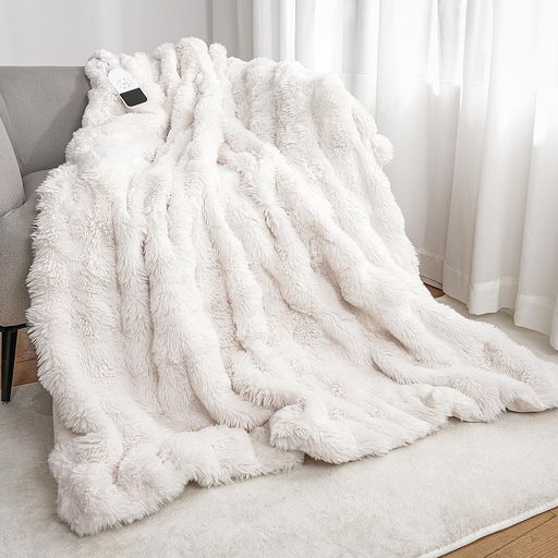 DGV電気毛布ふわとろとろけるラビットファー調掛け敷き掛け敷き兼用25段階温度調節12時間自動停止タイ..