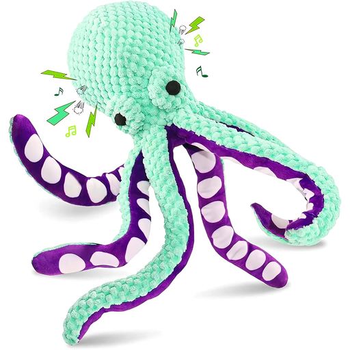 TRAVEYO犬おもちゃぬいぐるみ大型犬音が出るおもちゃ丈夫なタコぬいぐるみ32cmミントグリーン&パープル..