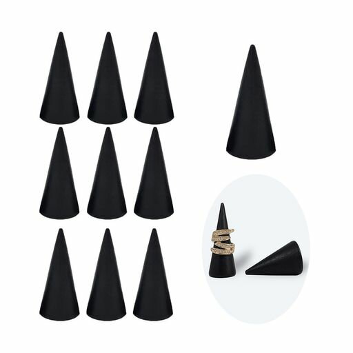 LeTradeJP10個の黒の無垢材リングラック、円錐形のリングラック、リング収納、収納用品、ジュエリーディスプレイラック、ジュエリー撮影小道具