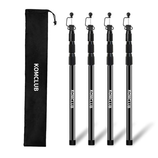 KOMCLUBタープポールテントポール伸縮式タープポール伸縮85cm~250cm直径20mm~30mm4段階調節高さ調節スライド式4本セットブラック組立不要収納袋付きテントポール天幕用ポールキャンプ設営用