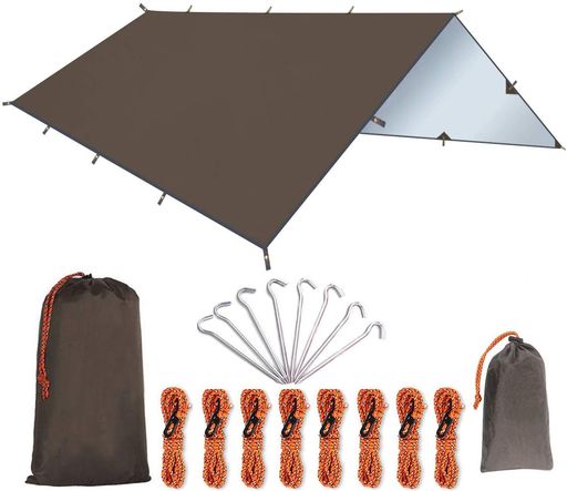 防水タープ天幕シェードキャンプタープテントタープコンパクト軽量多機能ロープペグ付き収納ケース付き..