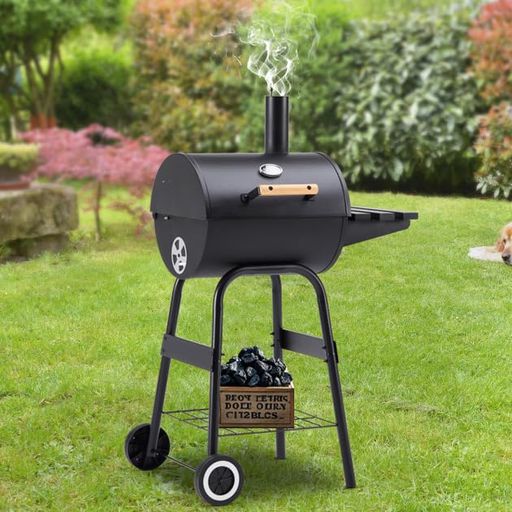 OSJバーベキューコンロBBQコンロ焼き網温度計サイドテーブルキャスター煙突付き棚板タイヤ追加移動楽々アウトドア