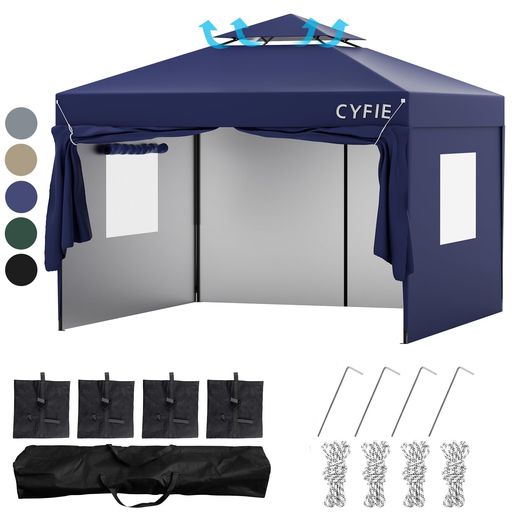 CYFIEタープテント3mx3m高さ3段階調節サイドシート4枚付属uvカットワンタッチタープテントサンシェード..