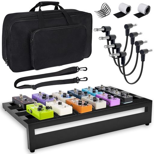 Effector Case - ギターエフェクター(50.1x29cm)超軽量アルミニウム合金ペダルボードバッグ面ファスナー15cmパッチケーブル4本付きLシリーズ