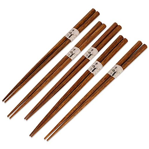 HTB 天然木製 六角箸 5膳セット 22.5cm 木箸 来客用箸 滑り止め はし 家庭用 来客...