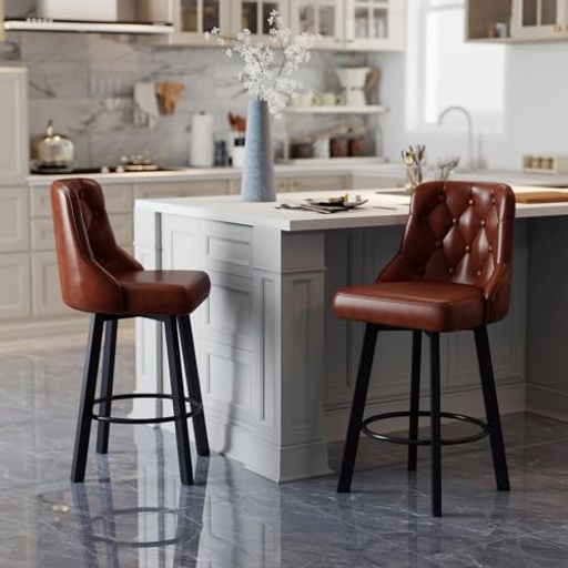 Youhauchairカウンターチェア2脚セット座面高66.5CM360°回転式バー椅子フットレスト付き撥水PUレザーメ..