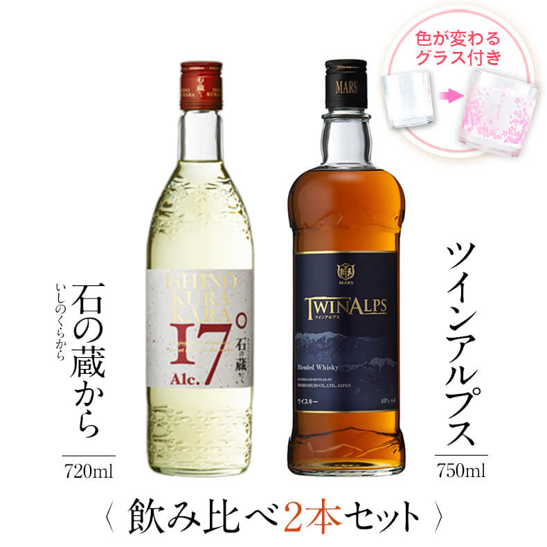 焼酎 飲み比べ グラス 付き 2本 セット 石の蔵から TWIN ALPS ツインアルプス 芋 芋焼酎 酒 お酒 高級 男性 父の日 ギフト プレゼント 送料無料 鹿児島 本坊酒造 メッセージカード無料