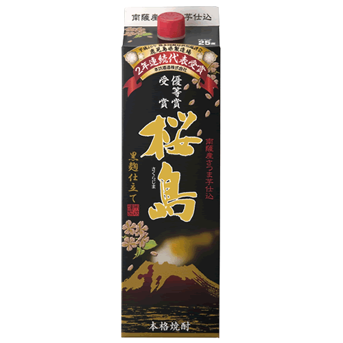 焼酎 黒麹仕立て 桜島 25度 1800ml 紙パック 芋 