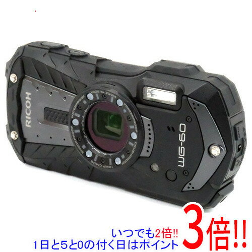 【中古】RICOH製 防水デジタルカメラ WG-60 ブラック/1600万画素 本体 液晶画面いたみ