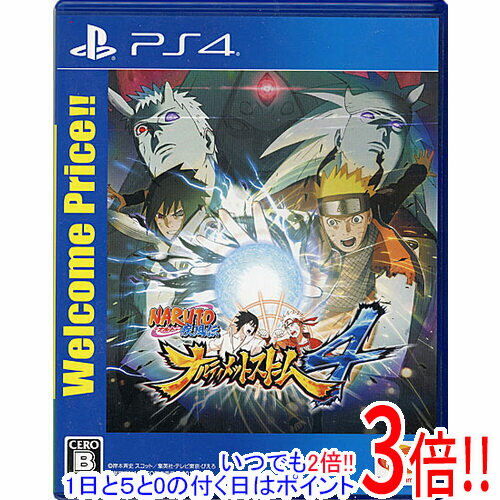 商品名【中古】NARUTO-ナルト- 疾風伝 ナルティメットストーム4 Welcome Price！！ PS4商品状態 開封済みの中古品です。☆ケース・説明書付き！※本商品は、製品の性質上、返品はお受けできませんのでご了承ください。 商品情報 アニメ『NARUTO−ナルト− 疾風伝』のキャラたちが、ついにPS4の世界に参入 本作は、人気対戦アクション『ナルティメット』シリーズ初のPS4作品。シリーズ特有の超アニメ表現がPS4でさらに磨かれ、臨場感あふれるバトルを体感できる。『NARUTO−ナルト−』のストーリーもナルトとサスケのラストバトルまで収録されており、感動のシーンの数々を追体験可能だ。 新規参戦のキャラが戦いを盛り上げる シリーズ初参戦としてうずまきナルト（六道仙人モード）やうちはサスケ（輪廻写輪眼）、うちはマダラ（六道）に大筒木カグヤといったキャラたちが登場。また、劇場版『THE LAST -NARUTO THE MOVIE-』に出てきたナルトなども参戦し、バトルを派手に彩る。 第四次忍界大戦終盤のストーリーを収録 『NARUTO−ナルト− 疾風伝』の物語に沿ってゲームを進める“ストーリーモード”では、第四次忍界大戦終盤のエピソードを体験できる。十尾との戦いや、カカシ＆オビトがマダラに挑む戦いといった、ファンの胸を熱くするシーンをいくつも収録。 対応機種 PS4(プレイステーション4) 仕様 ジャンル 忍道対戦アクション CERO 「B」12歳以上対象 プレイ人数 1〜2人 ネットワークプレイ人数 2〜8人 オンライン 対応 メーカー バンダイナムコエンターテインメント その他 ※商品の画像はイメージです。 その他たくさんの魅力ある商品を出品しております。ぜひ、見て行ってください。 ※返品についてはこちらをご覧ください。　