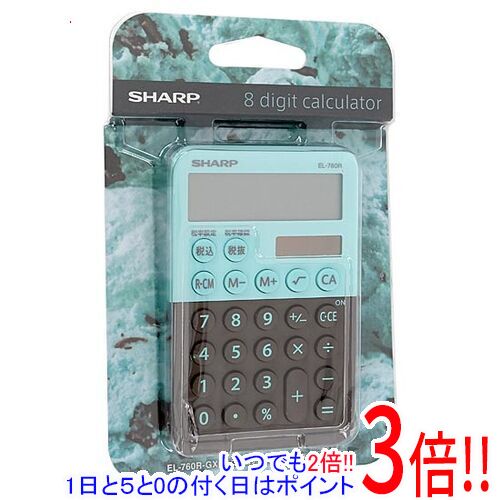 商品名SHARP カラー・デザイン電卓 8桁 EL-760R-GX グリーン商品状態新品です。型番EL-760R-GX [グリーン系]仕様メーカー:シャープ[スペック]タイプ カラー・デザイン電卓桁数 8 桁使用電源 ボタン電池(LR1130)/太陽電池電池寿命 1年6ヶ月[サイズ・重量]幅x高さx奥行き 76x23.2x120 mm重量 70 gその他※掲載画像は代表画像です。実際の商品と細部が異なる場合がございますので、商品状態につきましては表記の内容をご確認ください。※返品についてはこちらをご覧ください。　