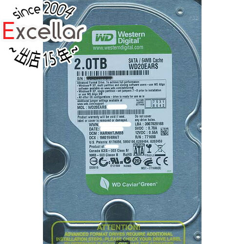 【いつでも2倍！1日と5.0のつく日、18日は3倍！】【中古】Western Digital製HDD WD20EARS 2TB SATA300 500〜1000時間以内