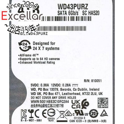 Western Digital製HDD WD43PURZ 4TB SATA600