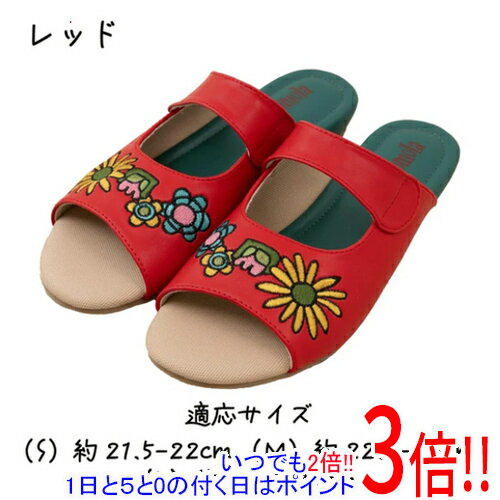 【いつでも2倍！1日と5.0のつく日、18日は3倍！】JOCOMOMOLA(ホコモモラ) Sサイズ 花の刺繍サンダル ホージャ 屋内・屋外両用 レッド 48636