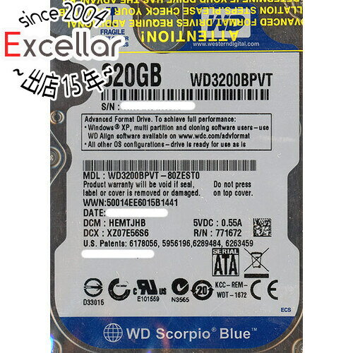 【いつでも2倍！5．0のつく日は3倍！1日も18日も3倍！】WesternDigital HDD 2.5inch WD3200BPVT 320GB 9.5mm