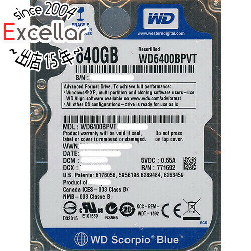ڤĤǤ2ܡ50ΤĤ3ܡ1183ܡWesternDigital HDD 2.5inch WD6400BPVT 640GB 9.5mm