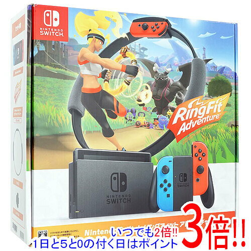 商品名【中古】任天堂 Nintendo Switch リングフィット アドベンチャー セット HAD-S-KABGF 元箱あり商品状態動作確認済みの中古品です。※本体初期化済みですので、Nintendo Switchソフト「リングフィット アドベンチャー」ダウンロード版ソフトは、消去されています。※中古品ですので、傷、汚れ等ある場合がございます。ご理解の上、ご検討お願いします。型番HAD-S-KABGF仕様[スペック]タイプ：据え置き/携帯ゲーム機ストレージ容量：32GB入出力端子：USB Type-C端子 x1/ヘッドホンマイク端子×1/microSD・microSDHC・microSDXCメモリーカードx1ディスプレイサイズ：6.2インチオンライン対応：○[サイズ・重量]サイズ：縦102mm×横239mm×厚さ13.9mm(Joy-Con取り付け時)※最大の厚さは28.4mm重量：約297g(Joy-Con取り付け時:約398g)[カラー]ネオンブルー/ネオンレッド付属品※画像のものがすべてです。ご確認後、ご検討お願い致します。その他※掲載画像は代表画像です。実際の商品と細部が異なる場合がございますので、商品状態につきましては表記の内容をご確認ください。※返品についてはこちらをご覧ください。　