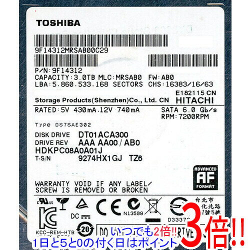 TOSHIBA HDD DT01ACA300 3TB SATA600 7200
