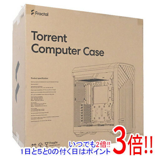 商品名Fractal Design PCケース Torrent RGB TG FD-C-TOR1A-04 ブラック商品状態 新品。 商品説明 新型のTorrentはパッケージから取り出してすぐに、冷却効果を最大限に発揮するよう構築されています。コンポーネントの一新されたレイアウト、オープン形式のフロントグリル、最高の空冷効果を発揮しながらもノイズレベルを低く抑えたカスタムの180 x 38 mm Dynamic PWMまたはPrisma PWMファン5台を同梱、などが注目に値します。優れた冷却効果（ウォーターループの有無に関わらず）を持つTorrentは、拡大を止めないハードウェアアップグレード市場で最先端に留まり続けるためのケースを求める、ハイエンドユーザーに完璧です。 商品名 PCケース 型番 Torrent RGB TG FD-C-TOR1A-04 [ブラック] 仕様 [基本スペック] 電源規格 ATX 拡張スロット 7 (ブリッジレス) ドライブベイ 内部3.5インチ×2/内部2.5インチ×4 水冷対応 ○ サイドパネル 強化ガラス 前面インターフェイス USB 3.1 Gen 2 Type-C×1/USB 3.0×2/マイク×1/ヘッドホン×1 ファンコントローラー なし [対応サイズ] 対応マザーボード ATX/MicroATX/Extended ATX/Mini-ITX/SSI-CEB/SSI-EEB 対応グラフィックボード 461mm(前面ファンを取り付けた場合は423mm) 対応CPUクーラー 全高188mm 対応電源ユニット 最大230mm [搭載可能ファン] 前面(フロント) 140/120mm×3または180mm×2 背面・後部(リア) 140/120mm×1 底面(ボトム) 140/120mm×3または180mm×2 [搭載可能ラジエータ] 前面(フロント) 420/360/280/240/180/140/120mm 背面・後部(リア) 140/120mm 底面(ボトム) 420/360/280/240/140/120mm [付属ファン] 前面(フロント) 180mmファン×2(Prisma AL-18) 底面(ボトム) 140mmファン×3(Prisma AL-14) [サイズ・重量] 重量 11.1 kg 幅x高さx奥行 242x530x544 mm 容積 69.7 L [カラー] カラー ブラック その他 ※商品の画像はイメージです。その他たくさんの魅力ある商品を出品しております。ぜひ、見て行ってください。※返品についてはこちらをご覧ください。　