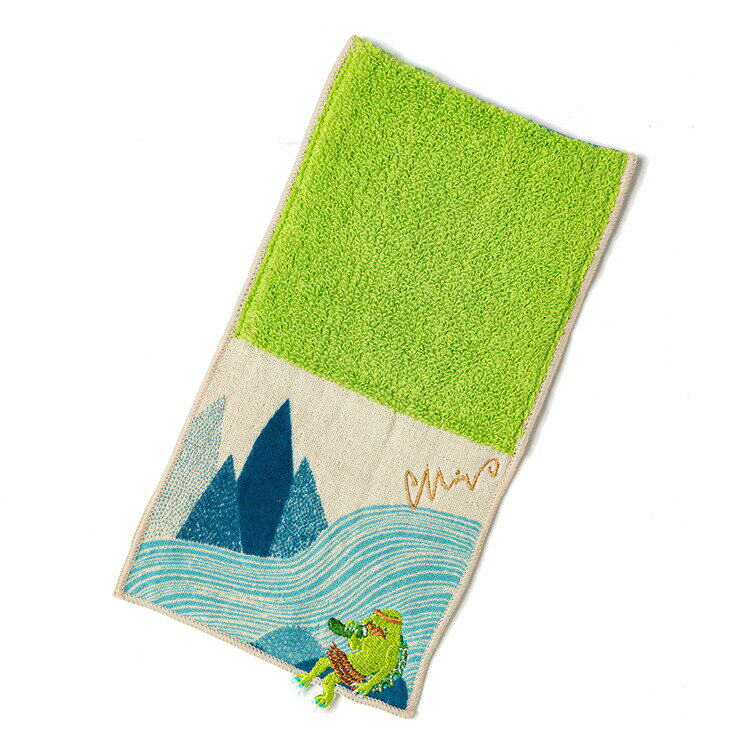 【送料無料】 楠橋紋織 ポーチ ハンカチ morita MiW カッパ ライトグリーン 12cm×12cm 【メール便】 ( 森田ミウ お洒落 おしゃれ 可愛い かわいい タオルハンカチ コットン 動物 )