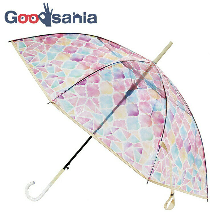 【送料無料】 サントス 傘 アンシャンテステンドグラス風傘 8本骨 58cm モロッコ ピンク (開傘時直径)約95cm JK-140-16 ( 長傘 傘 ジャンプ傘 ビニール傘 ステンドグラス風 透明 女性 )