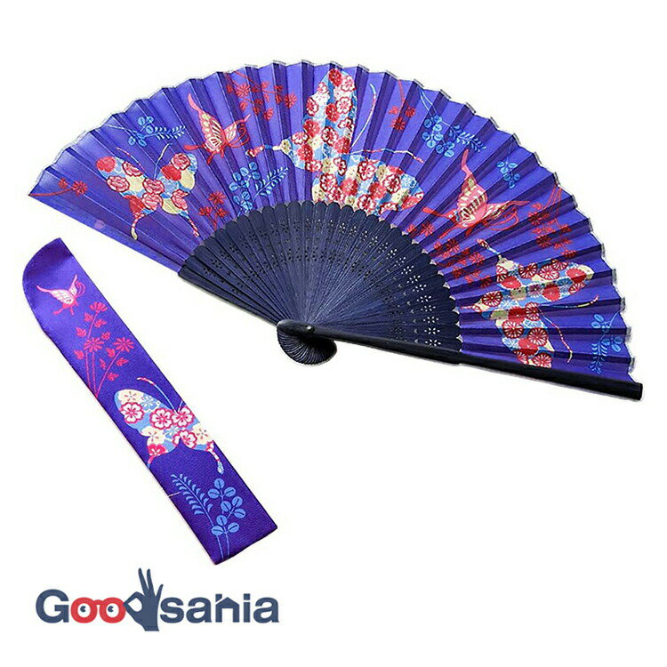 【送料無料】 京佑 扇子 シルク扇子 袋付き 蝶花づくし パープル 約38×21×2.5cm、(袋サイズ)約22×4cm (..