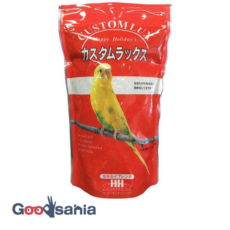内容量・サイズ0.83L商品説明文・セキセイインコ、大型セキセイインコ類のために配合した専用フードです。・カスタムラックスは、小鳥たちが大好きなたくさんの発芽できる新鮮な種子を配合しています。・遊びながら楽しく食べることのできるように、できる限り種子の種類を豊富に配合し、毎日の食事を飽きさせません。・自然の小鳥達が毎日食べる食事に限りなく近づけた総合栄養バードフード(主食)です。・新鮮な種子は、ムキ餌より栄養豊富です。また、皮をむく事がくちばしの運動や遊びになります。保管及び取扱い上の注意※こちらの商品は、ペット用の商品です。成分・分量たん白質:12.34％ 脂質:7.92％ 炭水化物:64.09％ 灰分:2.24％ 水分:13.25％ その他:0.16%原材料玄あわ、赤あわ、カナリーシード、玄ひえ、赤ひえ、玄きび、赤きび、青米、大麦、麻の実、大根の種原産国日本在庫/返品メーカー名(製造)ピーツー・アンド・アソシエイツ(株)当店では、ギフトラッピング（熨斗対応を含む）はお受けすることができませんので、あらかじめご了承ください。リニューアルに伴い、パッケージ・内容等予告なく変更する場合がございます。予めご了承ください。【関連キーワード】P2 ハッピーホリデイ フード 鳥 鳥フード 鳥用フード 主食 国産 インコ セキセイインコ シード 種 ブレンド 皮付き 皮付 皮つき 鳥の餌 餌 えさ 鳥用 セキセイインコ用 インコ用 ペットフード ペット ペット用 Happy Holiday's 小鳥の主食はこちら 小鳥の補助食・サプリメントはこちら