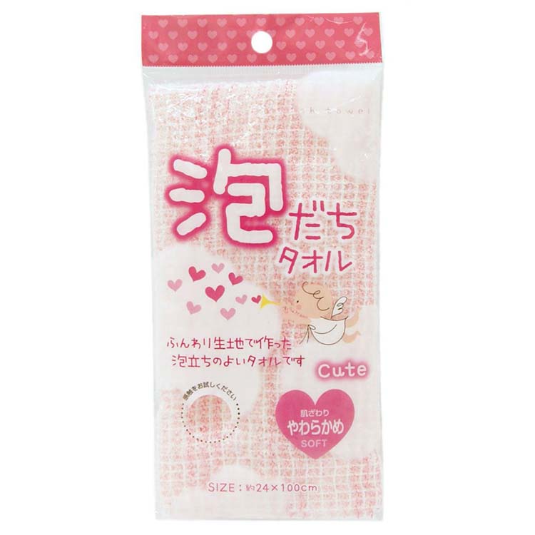 【送料無料】 東和産業 ボディタオル PC 泡立ちタオル キュート ピンク 約24×100cm 【メール便】 （ ソ..